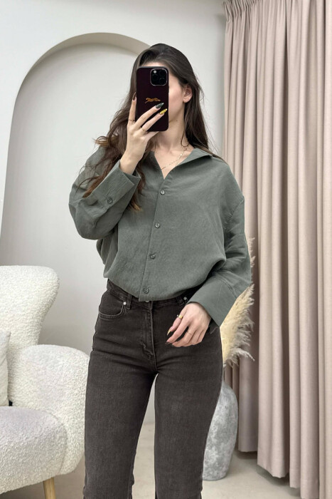 ONE COLOR SIMPLE WOMEN SHIRT OLIVE/ULLI - 4