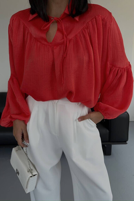ONE COLOR SIMPLE WOMEN SHIRT ORANGE/PORTOKALLI - 2