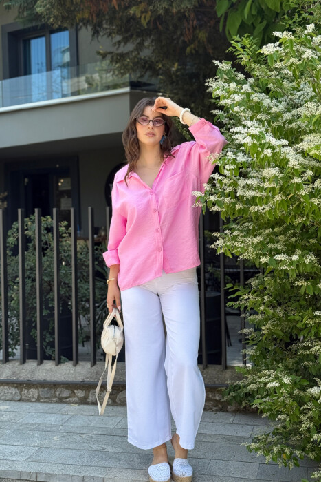 ONE COLOR SIMPLE WOMEN SHIRT PINK/ROZE 
