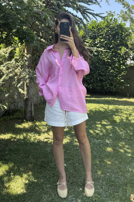 ONE COLOR SIMPLE WOMEN SHIRT PINK/ROZE 
