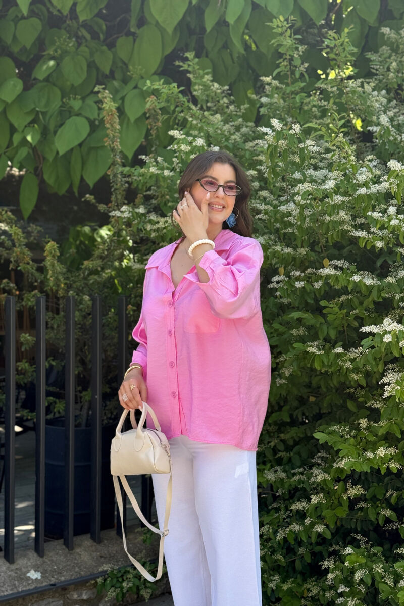 ONE COLOR SIMPLE WOMEN SHIRT PINK/ROZE - 4