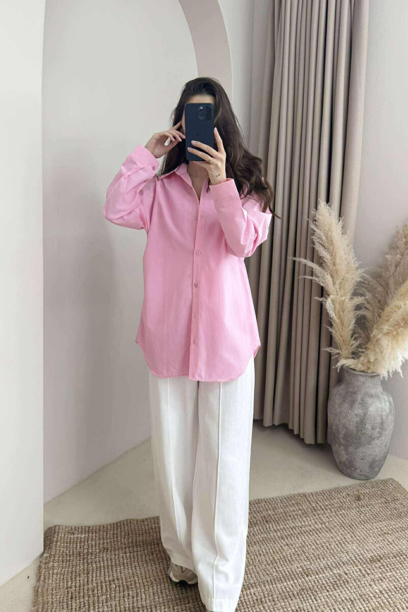 ONE COLOR SIMPLE WOMEN SHIRT PINK/ROZE - 2