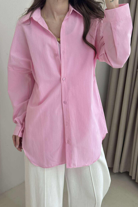 ONE COLOR SIMPLE WOMEN SHIRT PINK/ROZE - 3