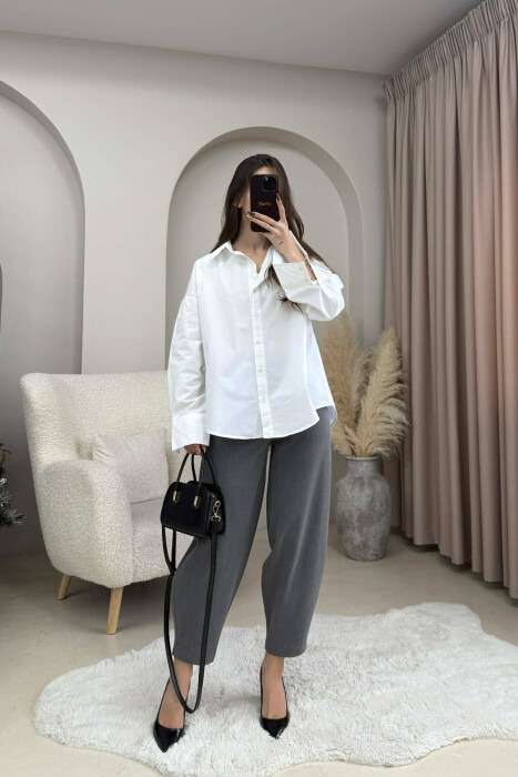 ONE COLOR SIMPLE WOMEN SHIRT WHITE-E BARDHE - KLAUDIO FASHION