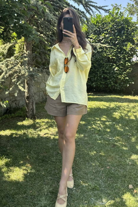 ONE COLOR SIMPLE WOMEN SHIRT YELLOW/E VERDHE 
