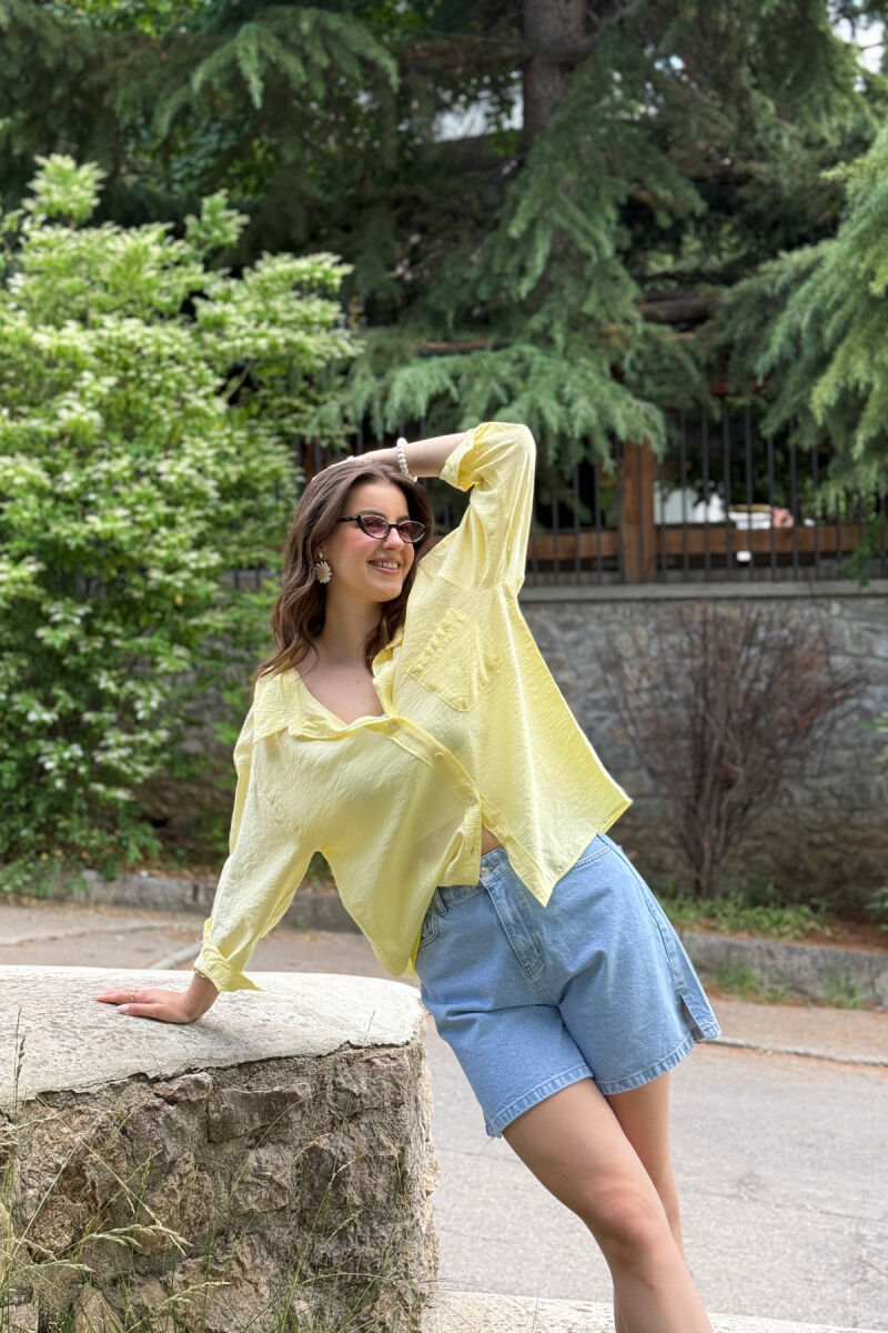 ONE COLOR SIMPLE WOMEN SHIRT YELLOW/E VERDHE - 3