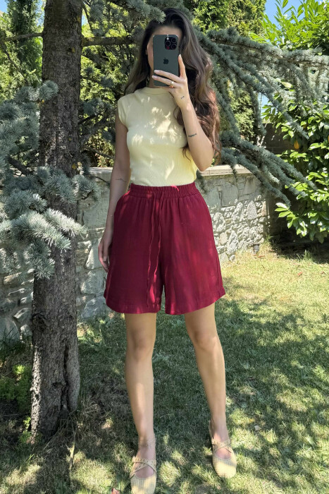 ONE COLOR SIMPLE WOMEN SHORTS BURGUNDY/VISHNJE 