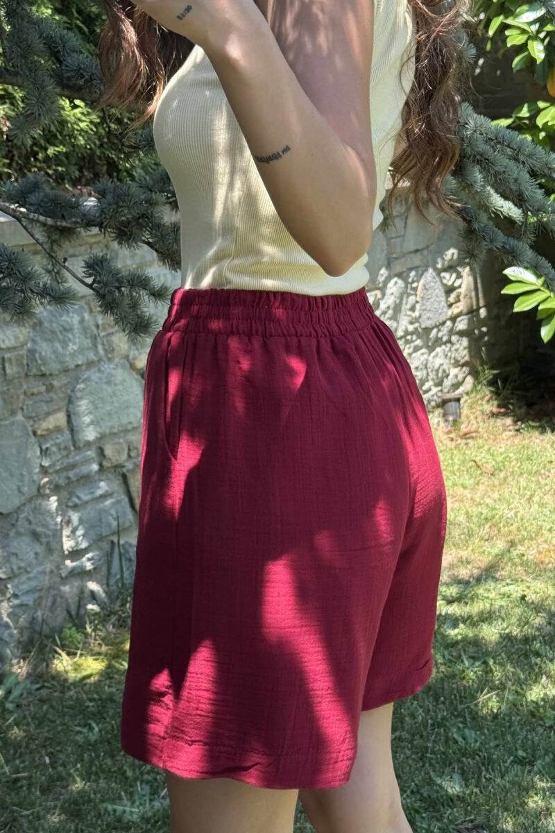 ONE COLOR SIMPLE WOMEN SHORTS BURGUNDY/VISHNJE - 2