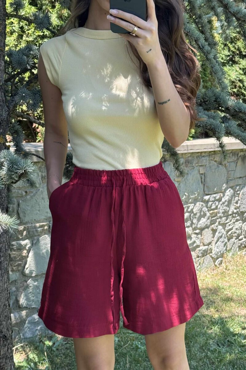 ONE COLOR SIMPLE WOMEN SHORTS BURGUNDY/VISHNJE - 3