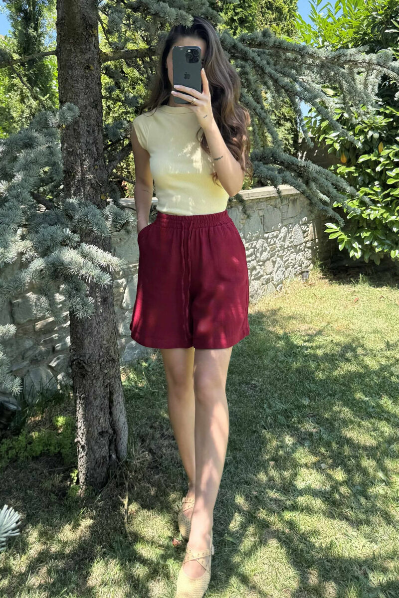 ONE COLOR SIMPLE WOMEN SHORTS BURGUNDY/VISHNJE - 4