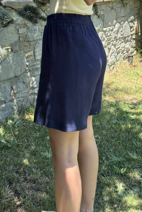 ONE COLOR SIMPLE WOMEN SHORTS DARK BLUE/BEE - 3