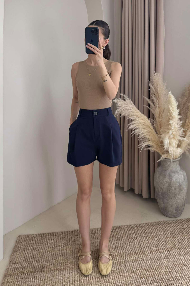 ONE COLOR SIMPLE WOMEN SHORTS DARK BLUE/BEE - 1
