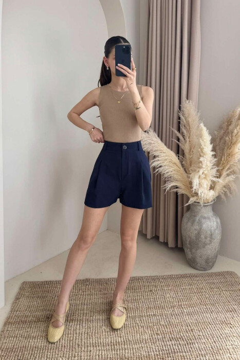 ONE COLOR SIMPLE WOMEN SHORTS DARK BLUE/BEE - 5