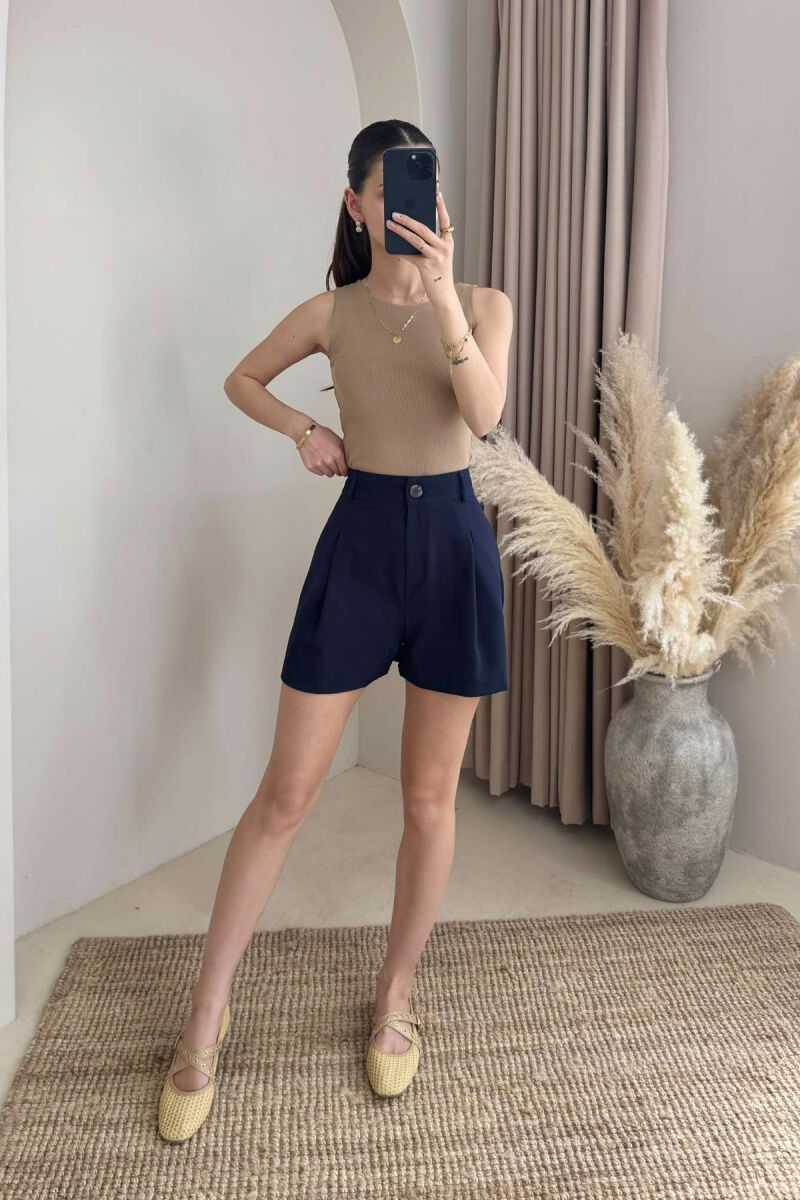 ONE COLOR SIMPLE WOMEN SHORTS DARK BLUE/BEE - 5