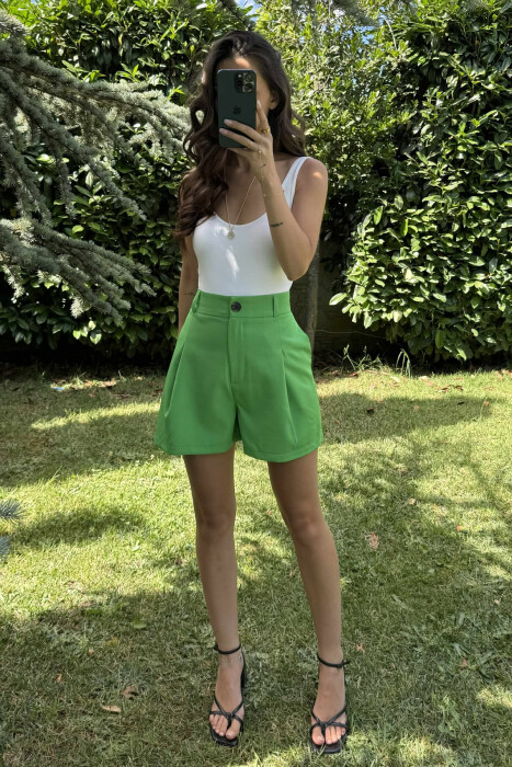ONE COLOR SIMPLE WOMEN SHORTS GREEN/JESHILE - KLAUDIO FASHION