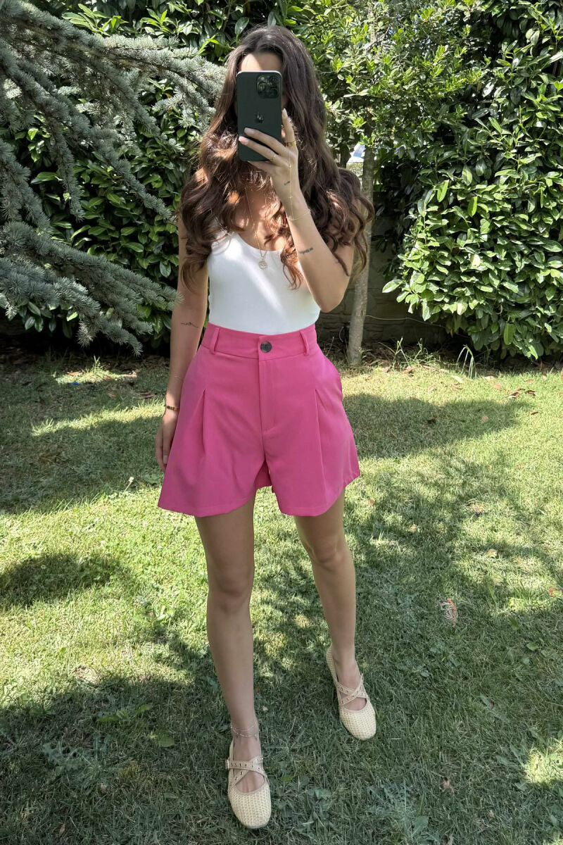 ONE COLOR SIMPLE WOMEN SHORTS PINK/ROZE - 2