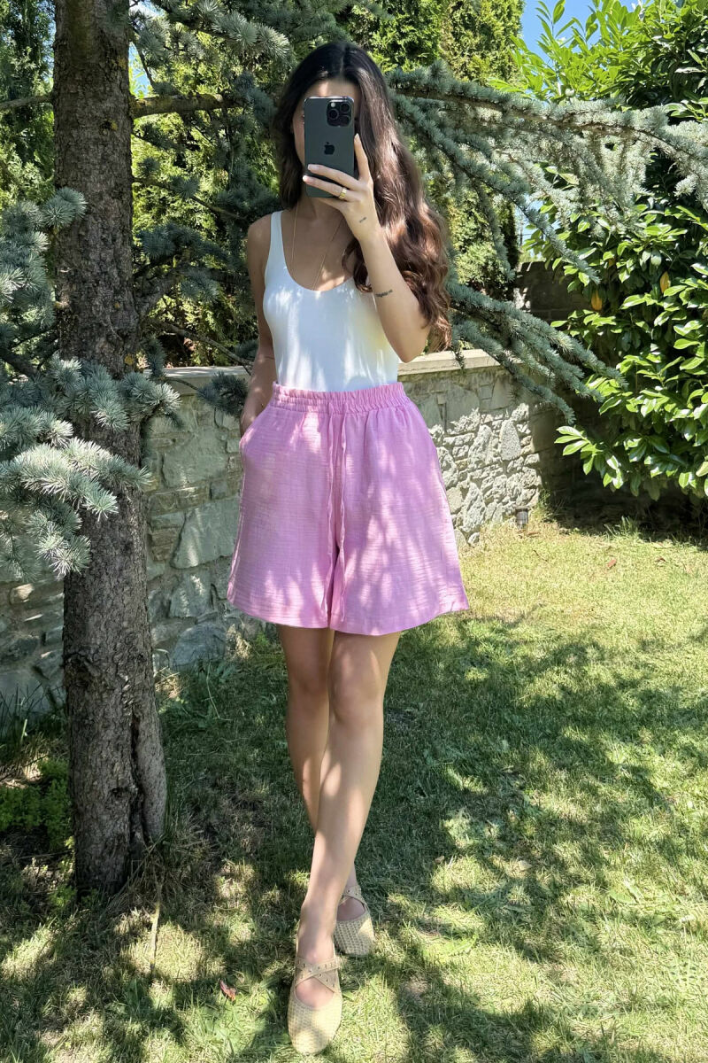 ONE COLOR SIMPLE WOMEN SHORTS PINK/ROZE - 4