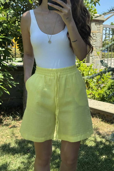ONE COLOR SIMPLE WOMEN SHORTS YELLOW/E VERDHE - 3