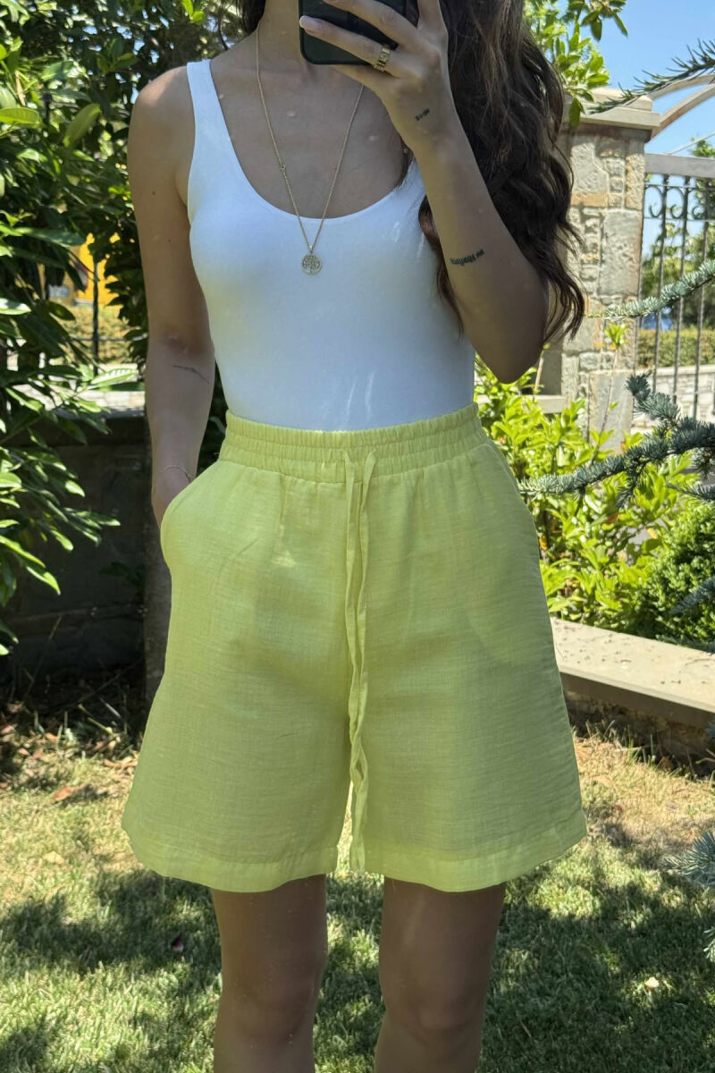 ONE COLOR SIMPLE WOMEN SHORTS YELLOW/E VERDHE - 3