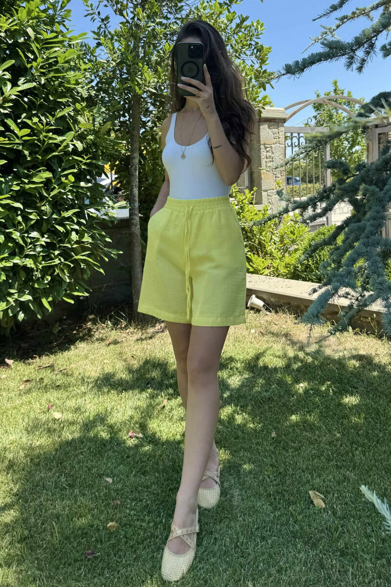 ONE COLOR SIMPLE WOMEN SHORTS YELLOW/E VERDHE - 4
