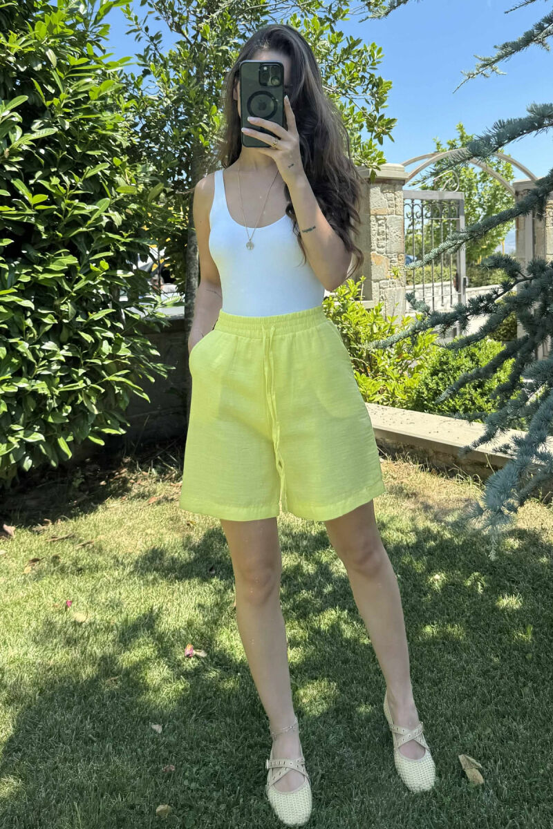 ONE COLOR SIMPLE WOMEN SHORTS YELLOW/E VERDHE - 5