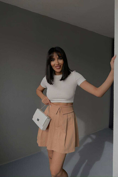 ONE COLOR SIMPLE WOMEN SKIRT BEIGE/BEZHE 