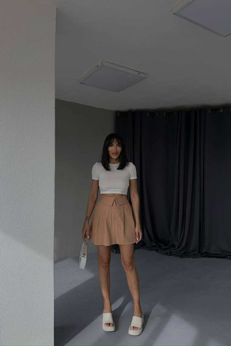 ONE COLOR SIMPLE WOMEN SKIRT BEIGE/BEZHE - 2