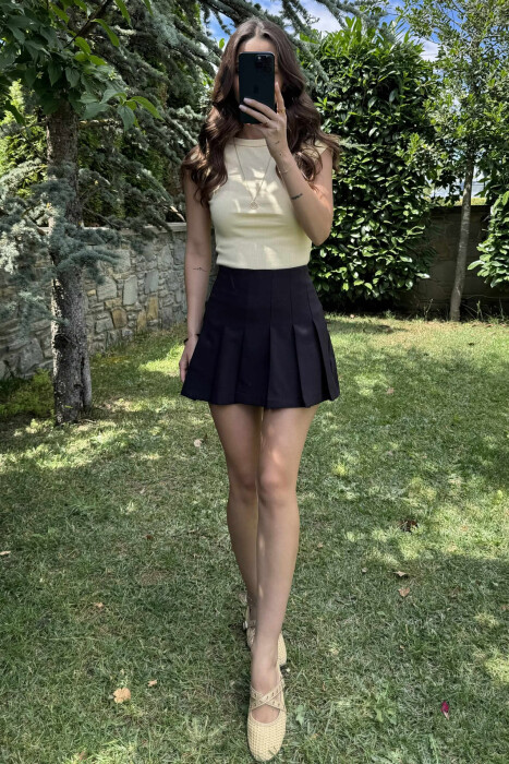 ONE COLOR SIMPLE WOMEN SKIRT BLACK/ E ZEZE - 2