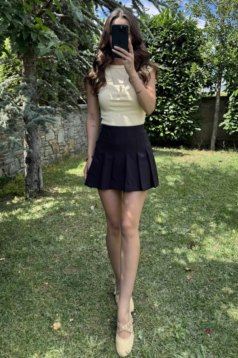 ONE COLOR SIMPLE WOMEN SKIRT BLACK/ E ZEZE - 2