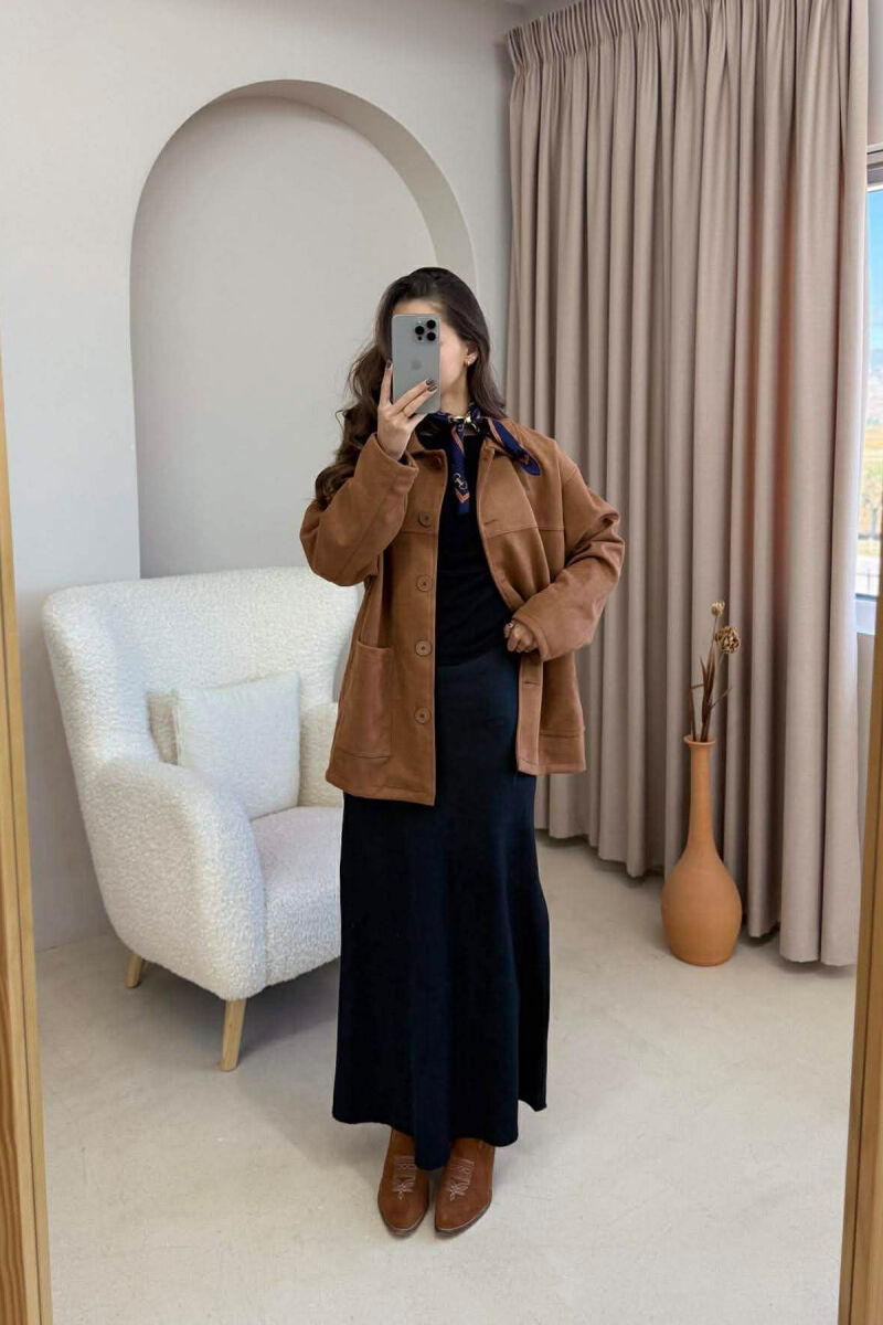 ONE COLOR SIMPLE LONG WOMEN SKIRT BLACK/ E ZEZE - 3