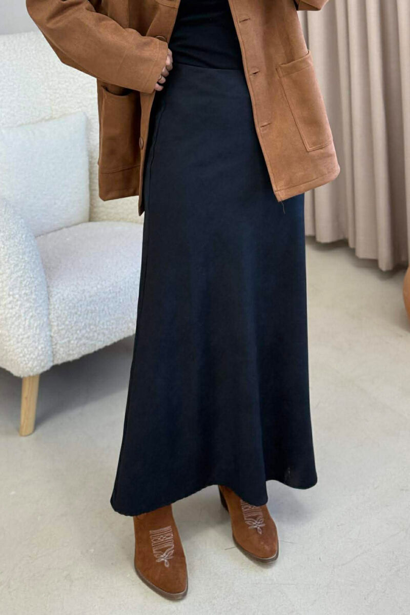 ONE COLOR SIMPLE LONG WOMEN SKIRT BLACK/ E ZEZE - 4