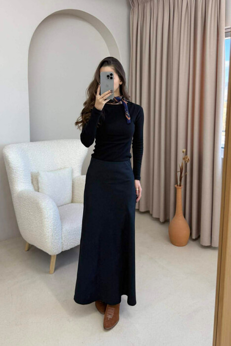 ONE COLOR SIMPLE LONG WOMEN SKIRT BLACK/ E ZEZE - KLAUDIO FASHION