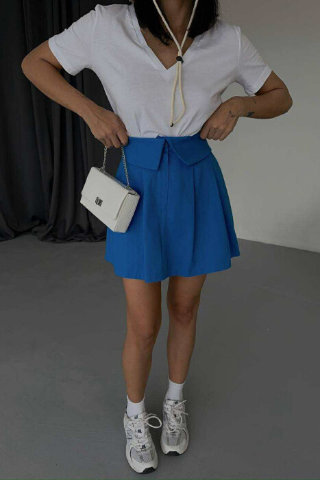 ONE COLOR SIMPLE WOMEN SKIRT BLUE/BLU - 3