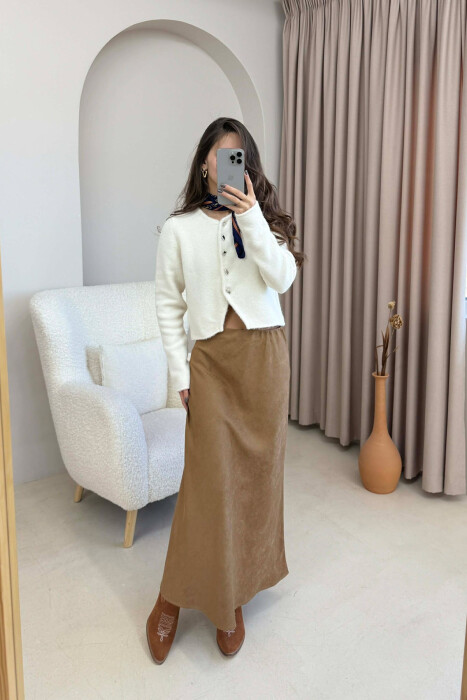 ONE COLOR SIMPLE LONG WOMEN SKIRT BROWN/KAFE - 1