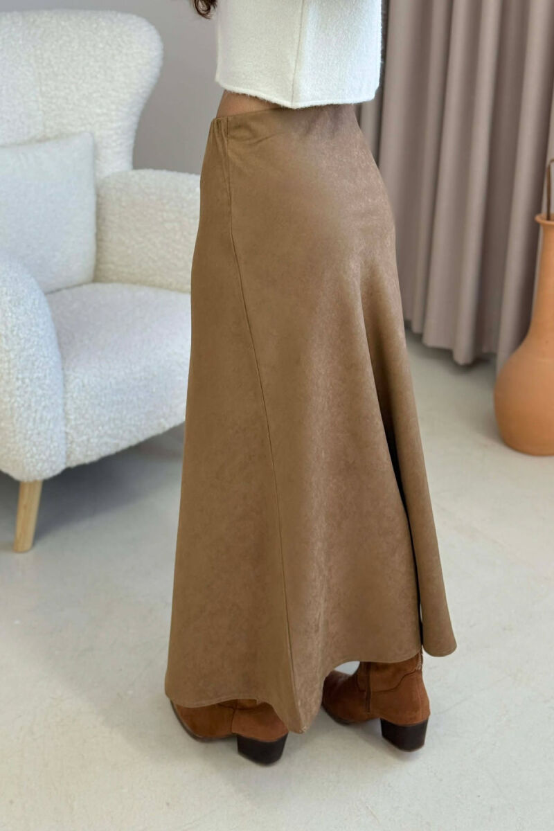 ONE COLOR SIMPLE LONG WOMEN SKIRT BROWN/KAFE - 4