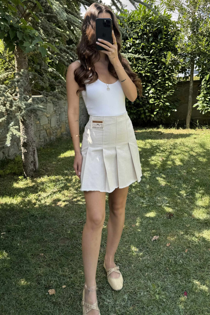 ONE COLOR SIMPLE WOMEN SKIRT CREAM/KREM - 3