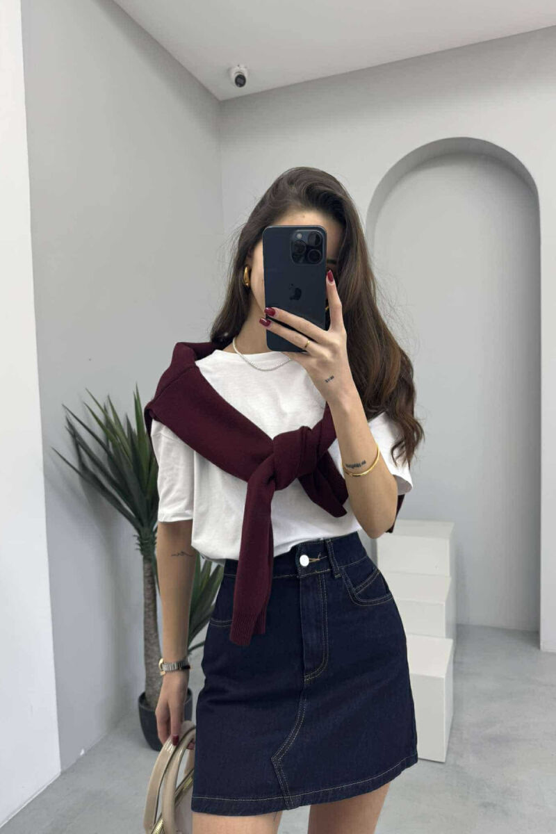 ONE COLOR SIMPLE WOMEN SKIRT DARK BLUE/BEE - 3