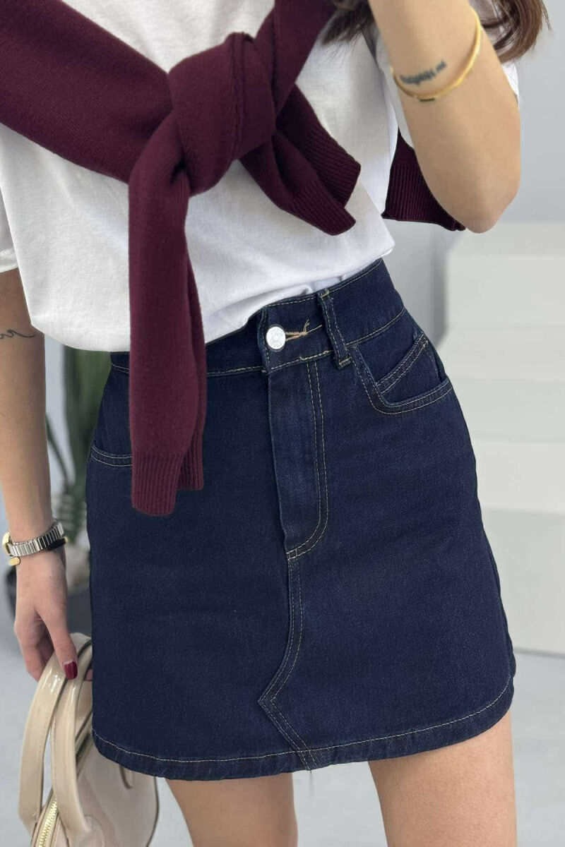 ONE COLOR SIMPLE WOMEN SKIRT DARK BLUE/BEE - 1