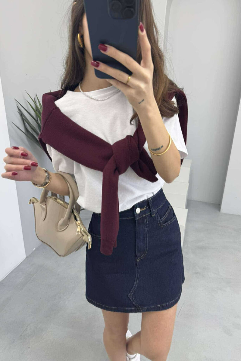 ONE COLOR SIMPLE WOMEN SKIRT DARK BLUE/BEE - 5