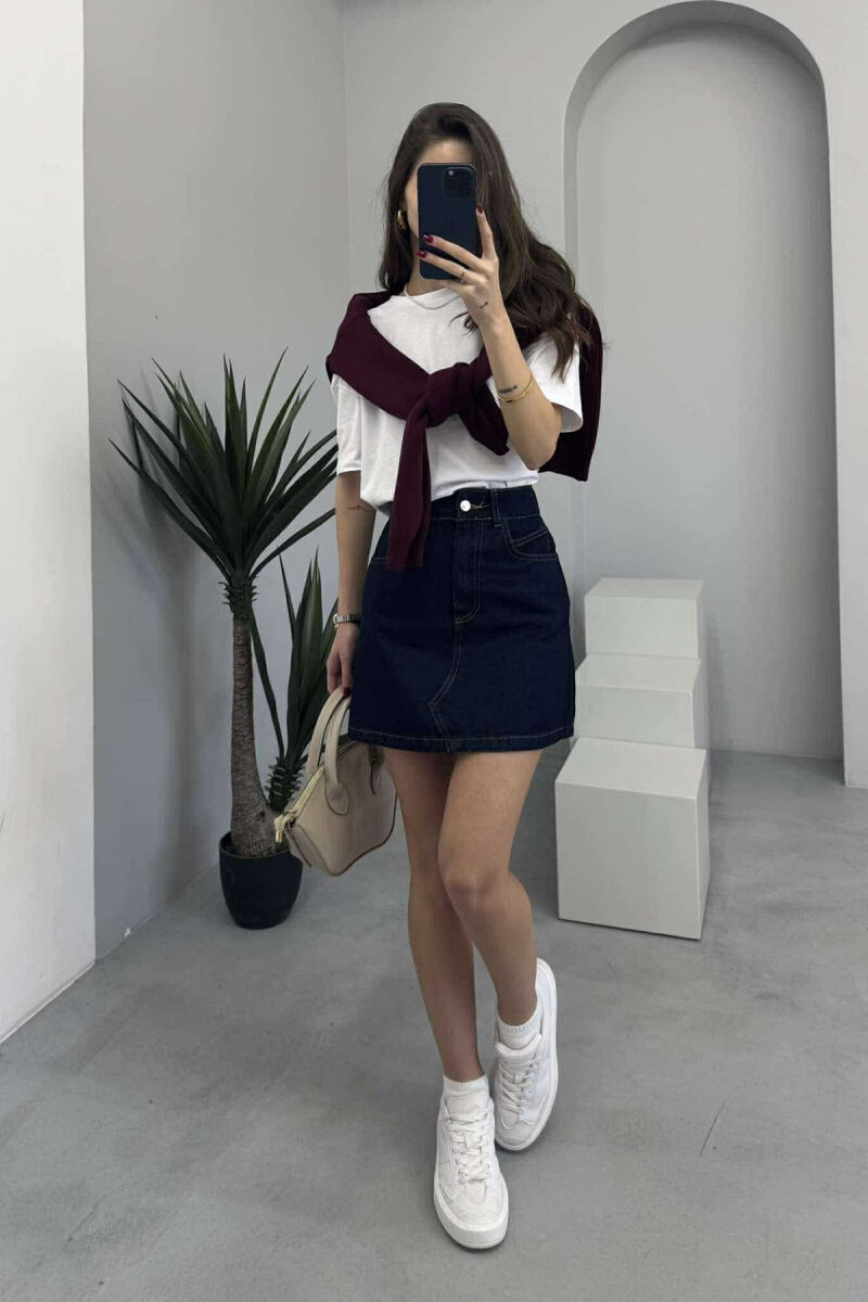 ONE COLOR SIMPLE WOMEN SKIRT DARK BLUE/BEE - 6