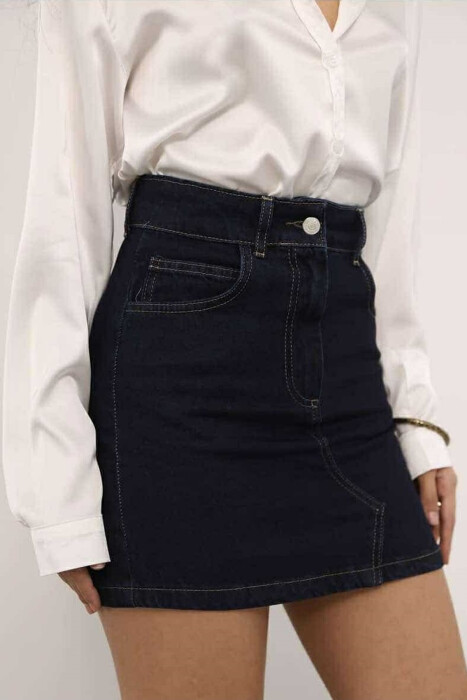 ONE COLOR SIMPLE WOMEN SKIRT DARK BLUE/BEE - 3