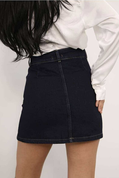 ONE COLOR SIMPLE WOMEN SKIRT DARK BLUE/BEE - 4