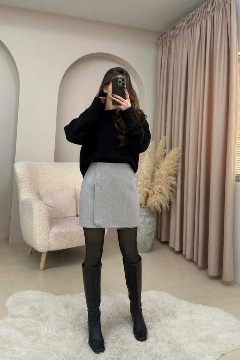 ONE COLOR SIMPLE WOMEN SKIRT LIGHT GREY/GZ - 2