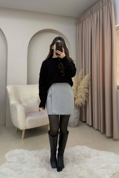 ONE COLOR SIMPLE WOMEN SKIRT LIGHT GREY/GZ - 3