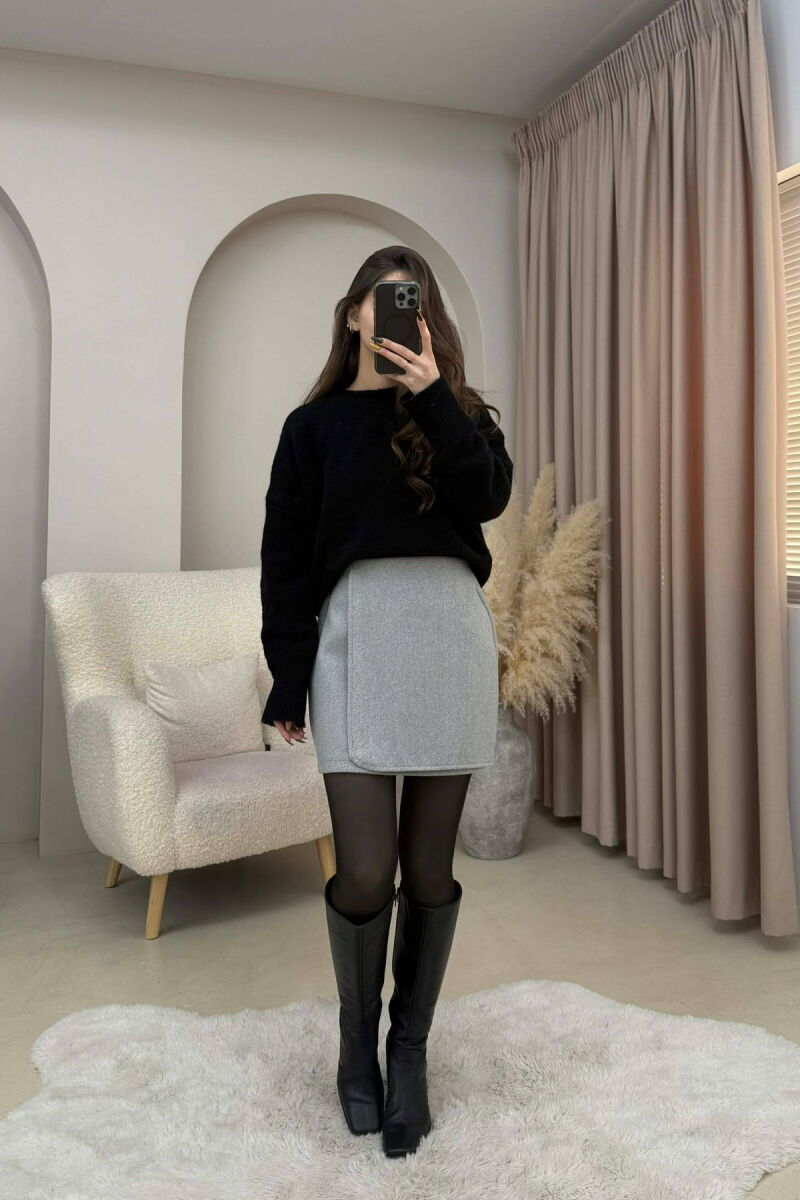 ONE COLOR SIMPLE WOMEN SKIRT LIGHT GREY/GZ - 3