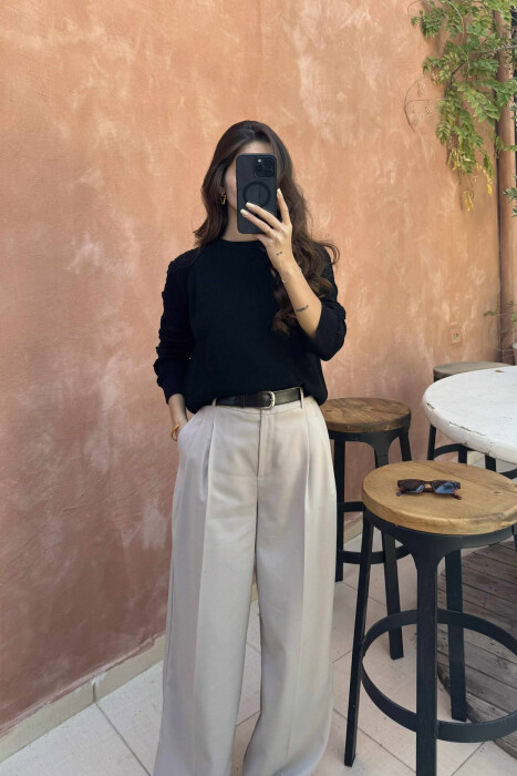 ONE COLOR SIMPLE WOMEN SWEATER BLACK/ E ZEZE - 2