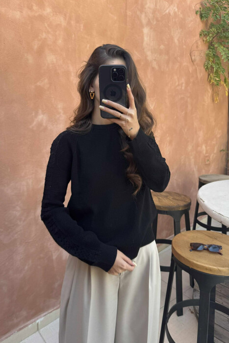 ONE COLOR SIMPLE WOMEN SWEATER BLACK/ E ZEZE - 4