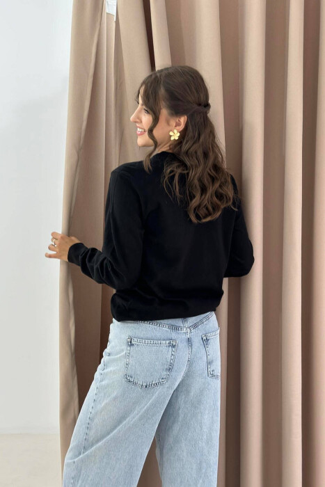 ONE COLOR SIMPLE WOMEN SWEATER BLACK/ E ZEZE - 5