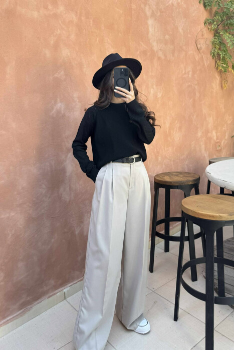 ONE COLOR SIMPLE WOMEN SWEATER BLACK/ E ZEZE 