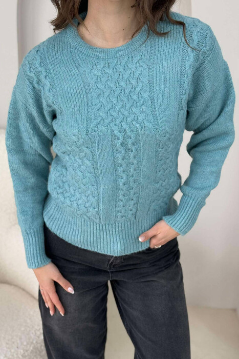 ONE COLOR SIMPLE WOMEN SWEATER BLUE STONE/GK - 2